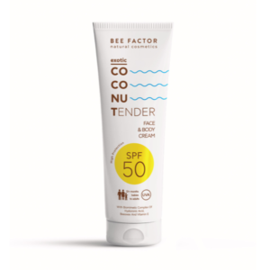 Witte tube Bee Factor Exotic Coconut Tender Cream SPF50.