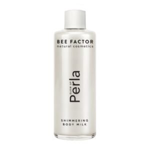 Fles Bee Factor Glow Up Perla met parelwitte inhoud en witte dop.
