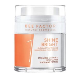 Pot Bee Factor SHINE BRIGHT-gezichtscrème met oranje etiket.